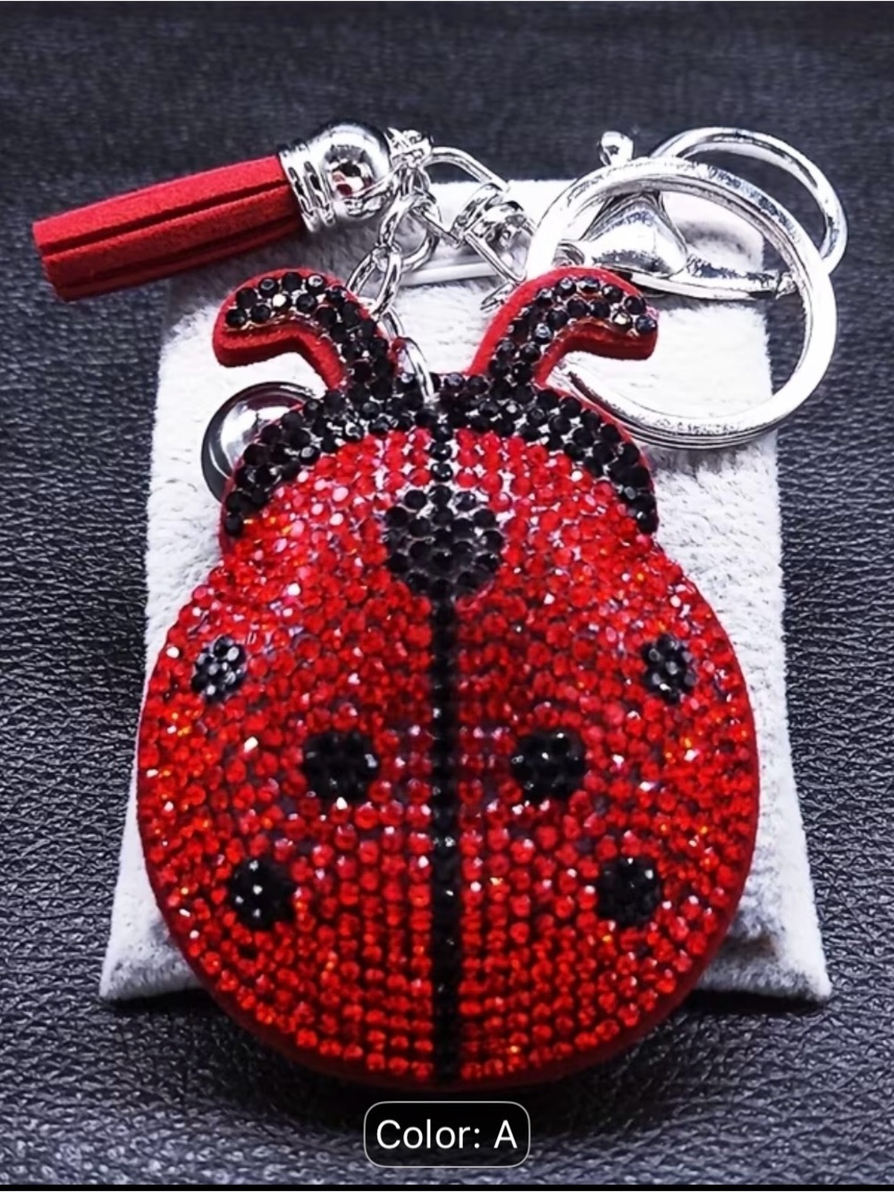 Red Crystal Ladybug Keychain Card Holder